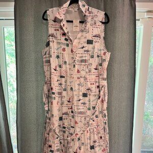 NWT J.Crew Factory Collared Midi in White Postcard Stamps Southern Shirtdress 14